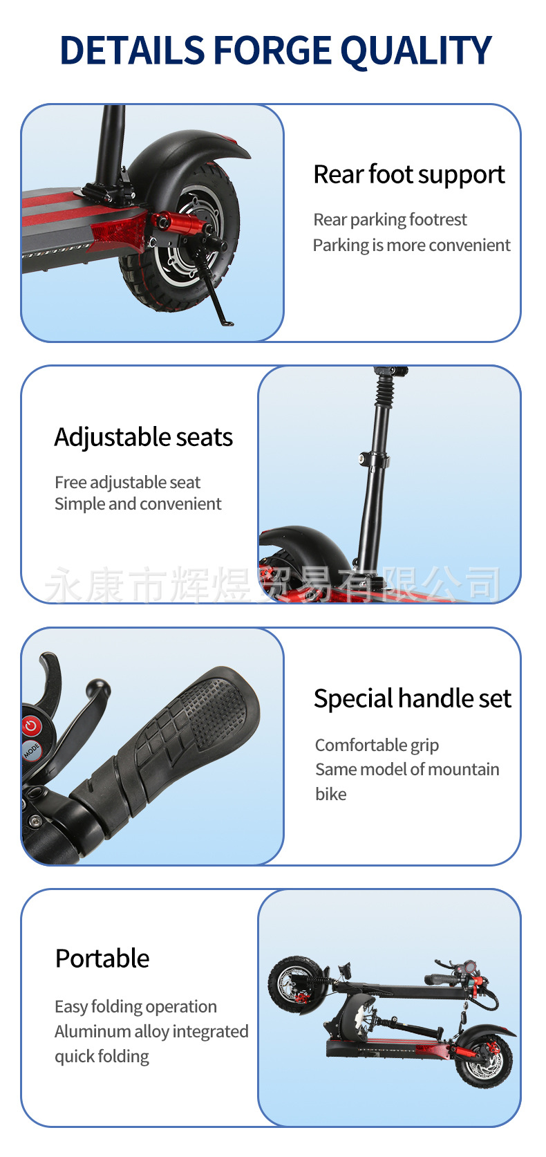 Factory Direct Supply Export Lithium Battery 48V Electric Scooter Folding Adult Skateboard Mobility Scooter Pedal Driving