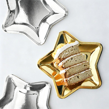 Christmas and New Year Gold and Silver Five-Pointed Star Disposable Paper Plates, Special-Shaped Star Dinner Plates, Birthday Party Decorations
