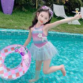 女童泳衣夏季2025新款洋气儿童女多巴胺连体网红女孩美人鱼游泳衣