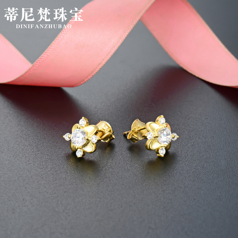 Diamante s925 Flor de plata pendientes de circón estilo japonés y coreano accesorios frescos transfronterizos pendientes de estilo simple