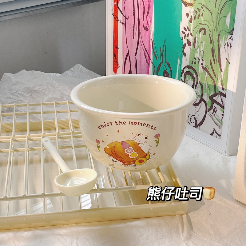 かわいい陶磁器の6インチの顔の碗の大きいサイズの家庭用2025新型の茶碗のナットの粉の碗のスープの碗は麺の大きい碗を食べます。|undefined