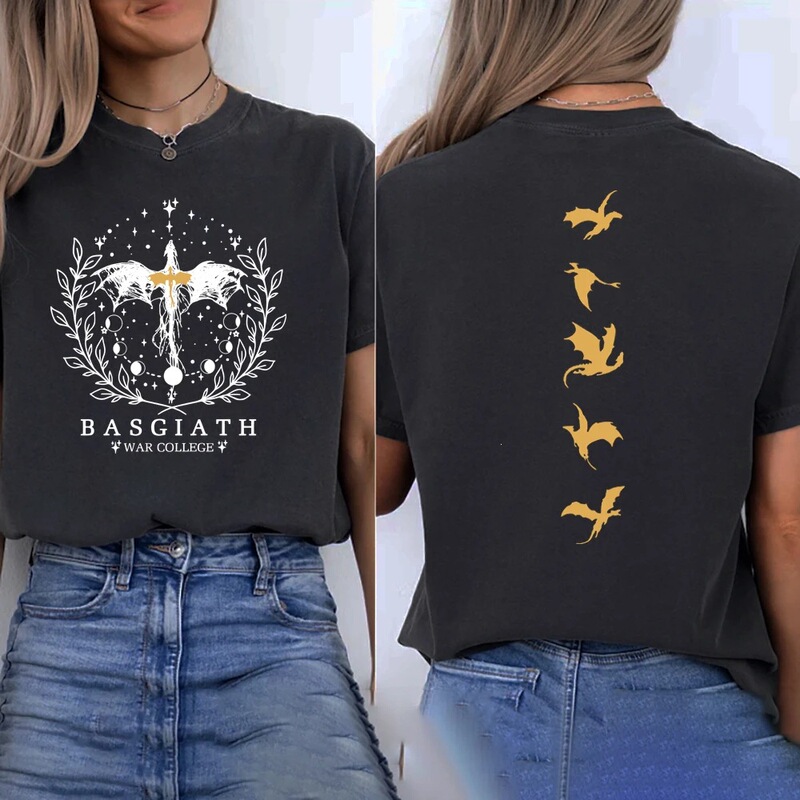 Vintage Basgiath War Academy Double-Sided Shirt Fourth Wing T-Shirt Unisex Short Sleeve Graphic T-Shirt Dragon Book Vintage Basgiath War Academy Double-Sided Shirt Fourth Wing T-Shirt Unisex Short Sleeve Graphic T-Shirt Dragon Book