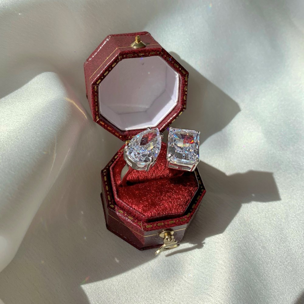 Fashion Square Water Droplets Sterling Silver Inlay Zircon Open Ring 1 Piece