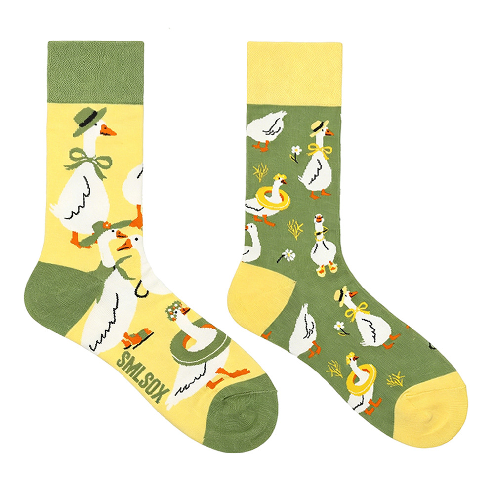 Calcetines AB, calcetines de tubo medio asimétricos y coloridos, calcetines modernos para hombres y mujeres, calcetines de algodón creativos y divertidos con dibujos animados.