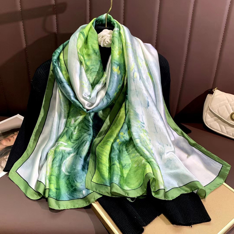 春夏薄款丝巾高级感印花长巾新款缎面旅游防晒纱巾民族风披肩|undefined