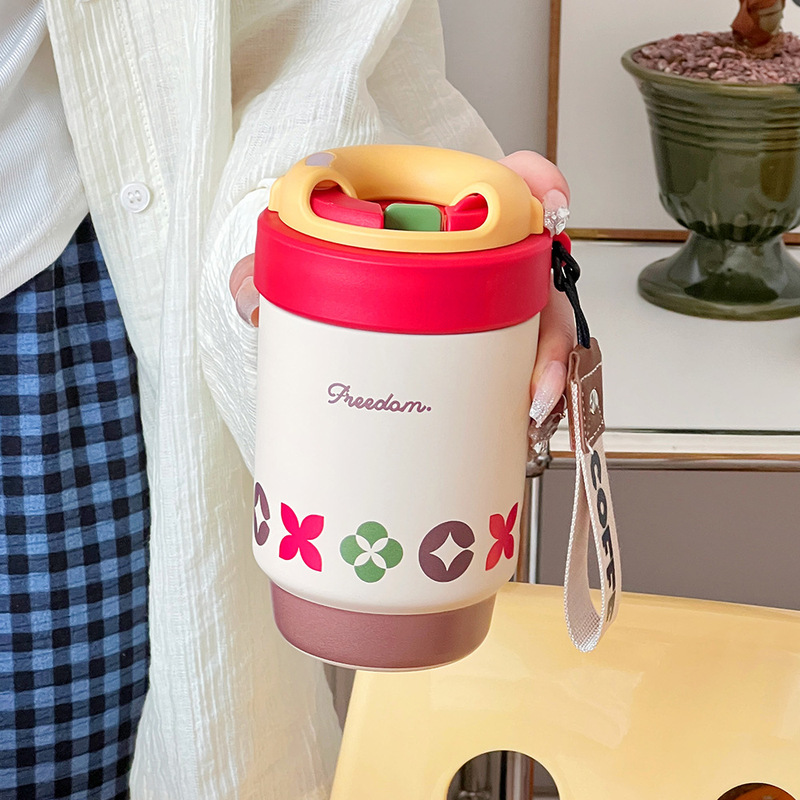高颜值红桃咖啡杯喷陶瓷女生双饮水杯便携小巧不锈钢保温杯礼品|undefined
