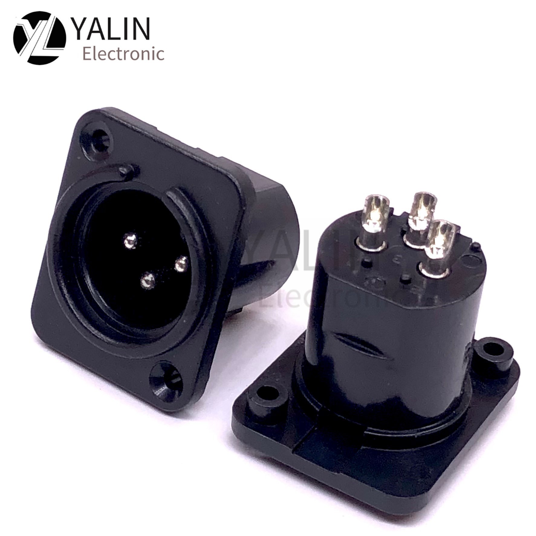 卡侬粗脚三芯公座镀银铜脚插座黑色塑料XLR卡侬D型面板话筒插座