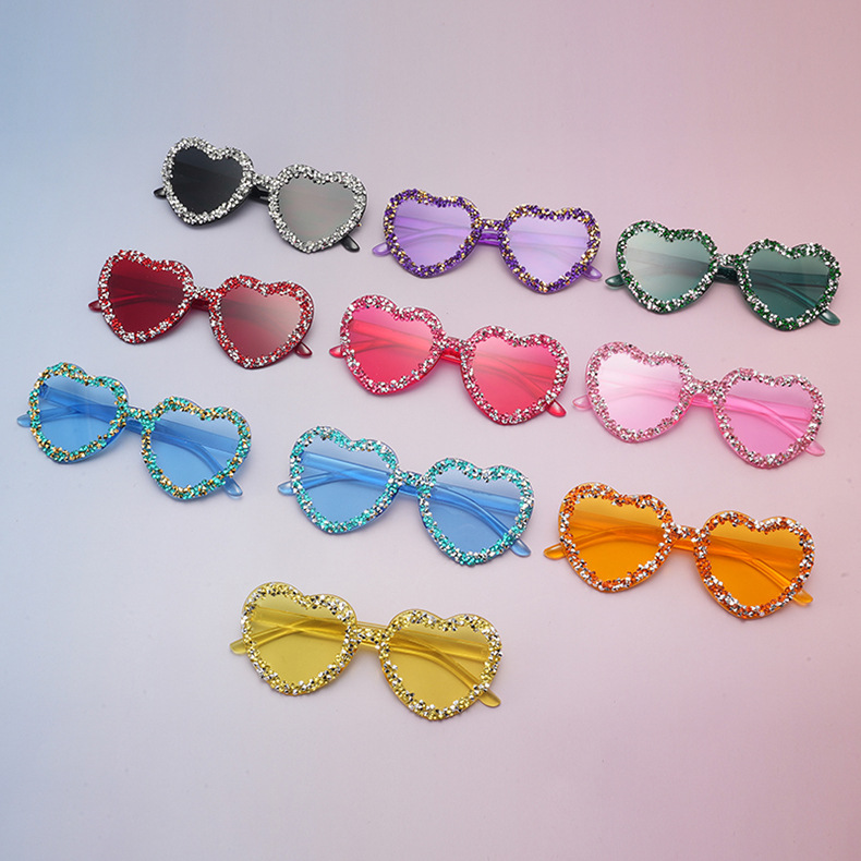 新款無框手工鑲鑽透明果凍愛心百搭兒童太陽鏡歐美跨境糖果色墨鏡