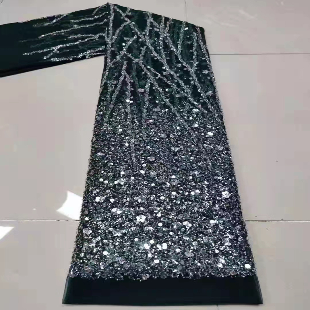 Tubo tridimensional cuentas de tela de lentejuelas patrón geométrico vestido de color degradado vestido de novia encaje bordado paño JX1891