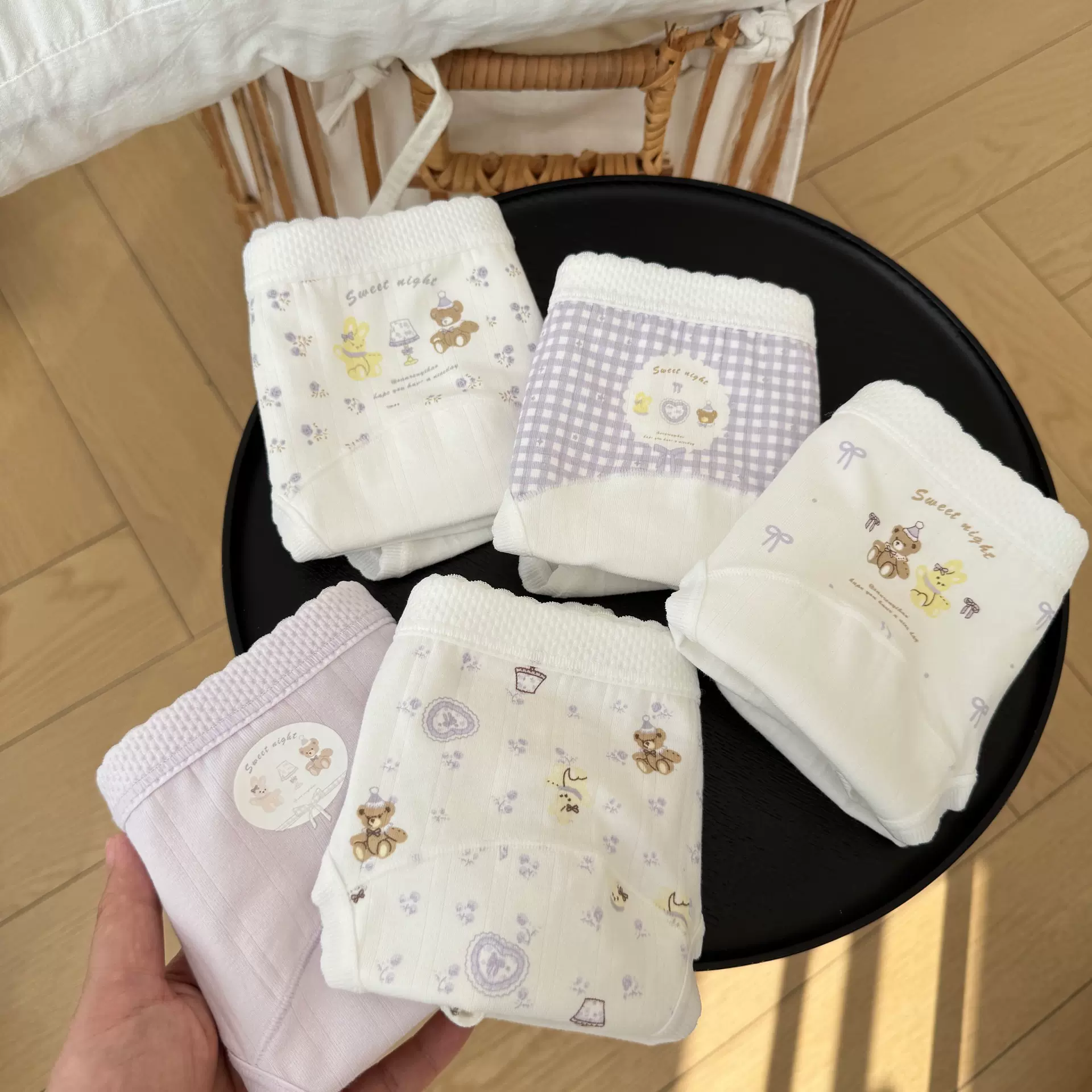 18cm加长档内裤女a类婴儿棉抗菌甜美紫色小熊中腰少女三角裤透气