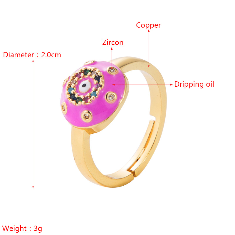 Fashion Color Dripping Oil Devil's Eyes Copper Plated Real Gold Micro Inlaid Zircon Ring display picture 1