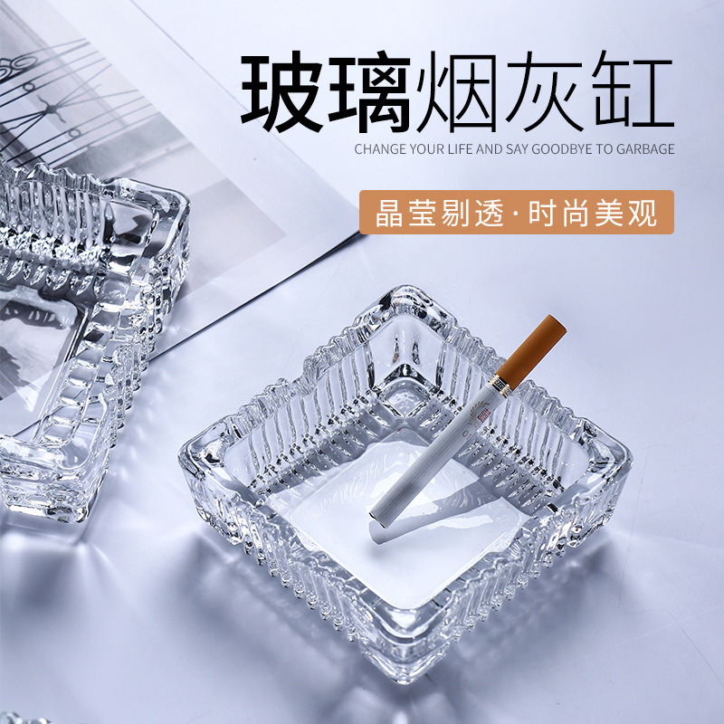 Cenicieres de vidrio transparente al por mayor cigarrillos cuadrados KTV bar restaurante café Internet soporte de cigarrillos impresión LOGO