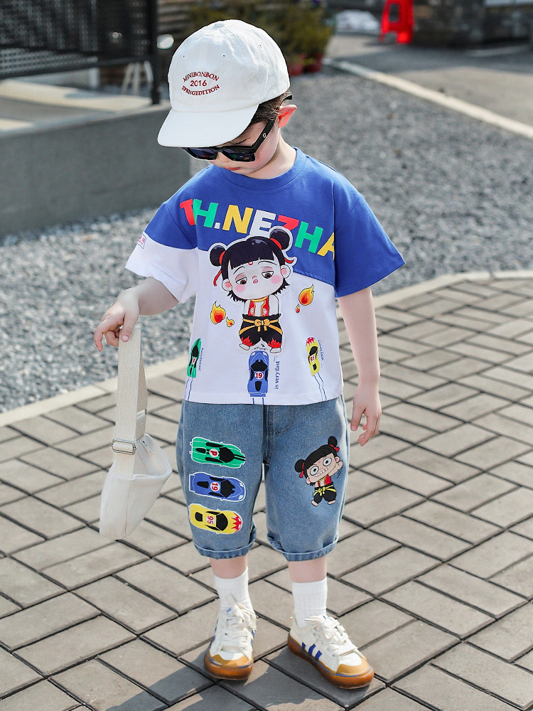 7852 Ropa infantil Nezha, conjunto de ropa de verano para niños, nuevo estilo 2026, ropa de verano de manga corta para bebés, ropa infantil a la moda