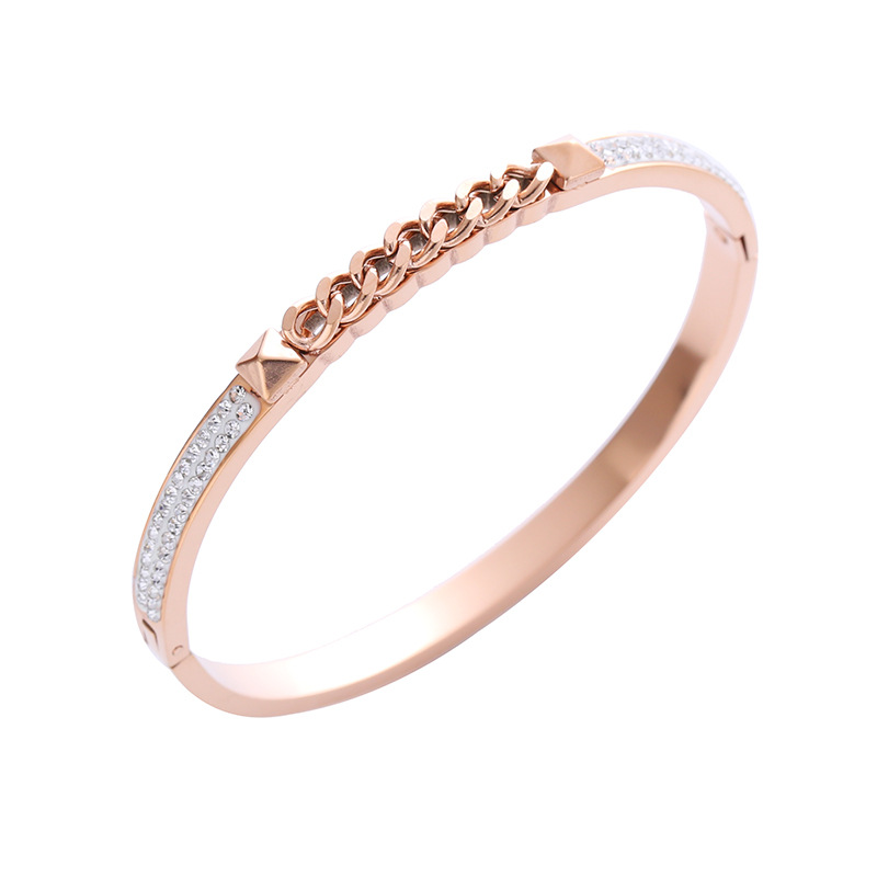 18g Weight Rhinestones Inlay Material Casual Simple Style Solid Color Stainless Steel Plating Chain Inlay Rhinestones Bangle