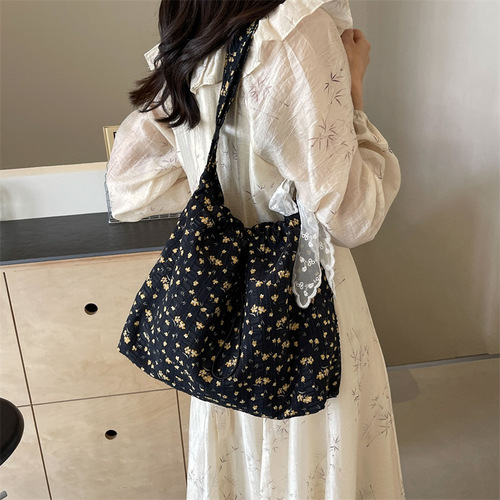 Summer fashion canvas bag Korean style ins style 2024 new floral cloth bag Ruiying large capacity single shoulder crossbody bag