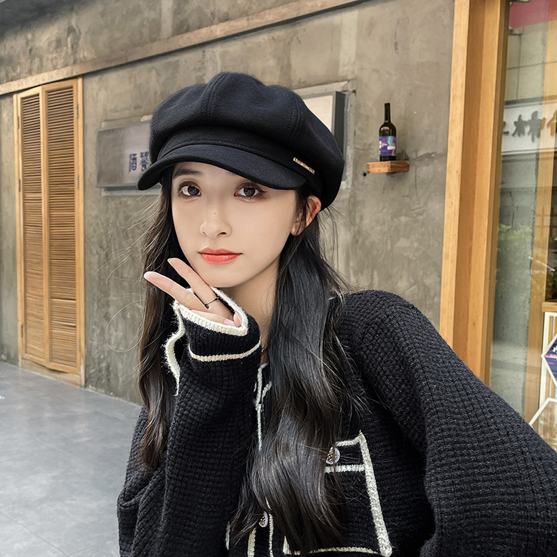 El otoño y el Invierno nueva carta octogonal sombrero de estilo Japonés artístico retro versátil pintor boina grande circunferencia la cabeza tapa enarbolada