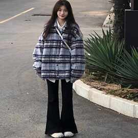 格纹毛呢子外套女早秋季高级感2026新款美式复古chic夹克加厚上衣