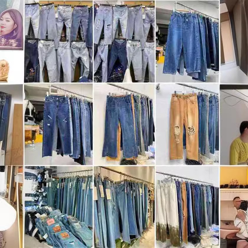 Fast fashion jeans外贸女装时尚百搭牛仔长裤工厂库存尾货批发