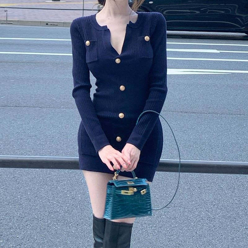 Smart Balmain Little Fragrance Style Slim Waist Knitted Long Sleeve Dress Women's 2025 Autumn New Style Smart Balmain Little Fragrance Style Slim Waist Knitted Long Sleeve Dress Women's 2025 Autumn New Style