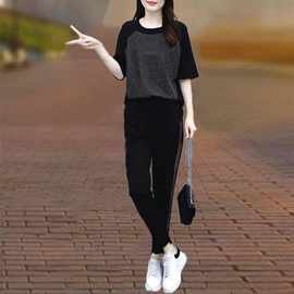 胖妹妹显瘦洋气运动服套装2025年夏季时尚大码休闲简约两件套