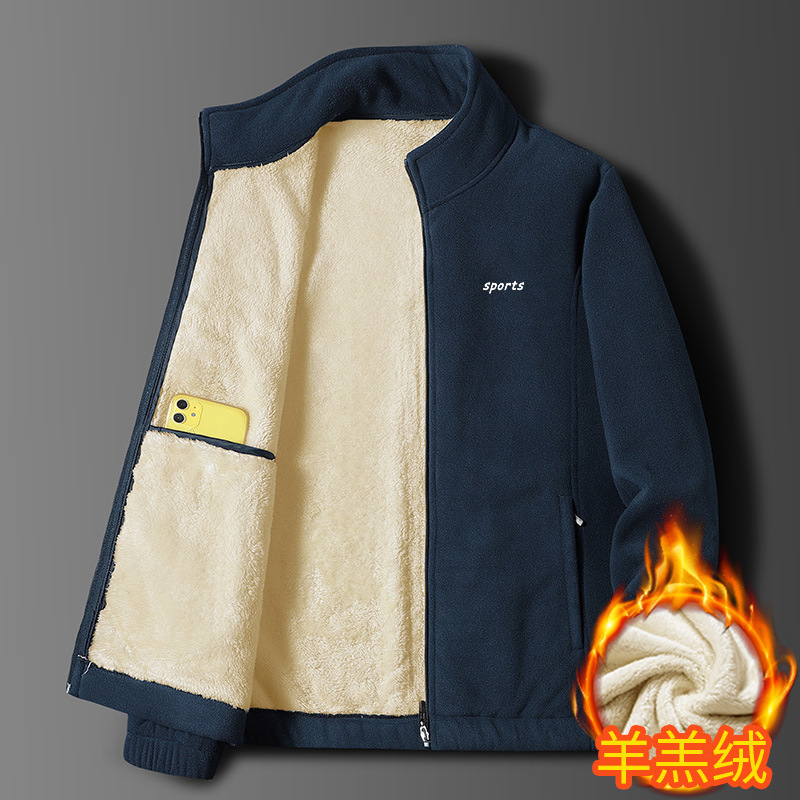 Abrigo de Cachemira chaqueta de lana para hombres y mujeres Otoño e Invierno collar de pie engrosado suéter de punto con forro polar abrigo polar ropa de hombre