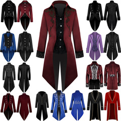 2024WISH New European & American Men's Wear: Mid-Century Retro Clothing – Men's Mid-Length Punk-Style Vintage Tailcoat