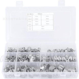Cross-border 160pcs boxed Silver Spring pipe clamp steel belt type dacromet clamp car tubing pipe hose clamp