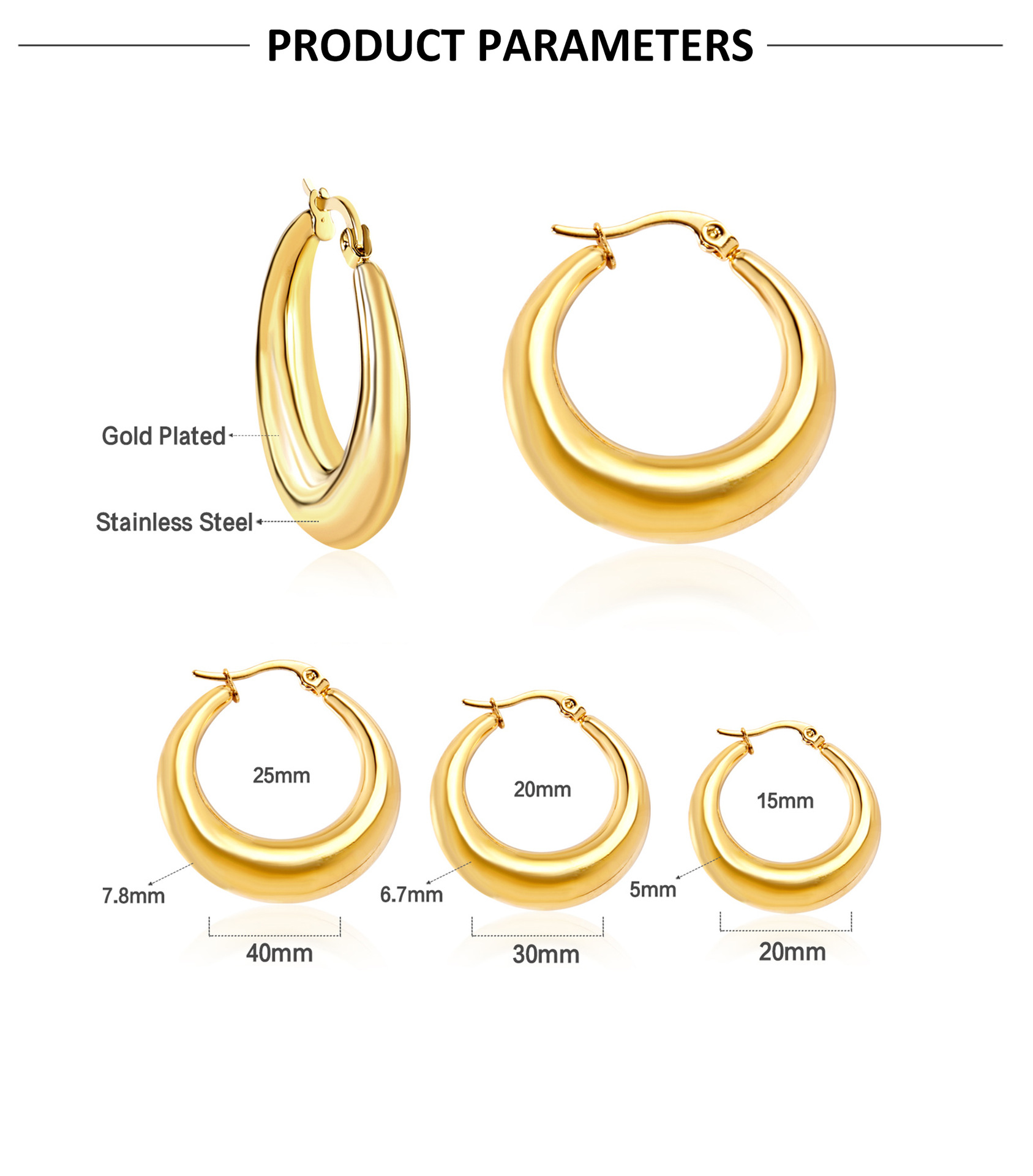 Geometric Pattern Women's Gender 1 Pair Simple Style Classic Style Geometric Plating Stainless Steel Earrings