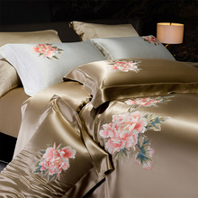 真丝四件套国潮牡丹25姆米丝绸刺绣被套新中式桑蚕丝高奢床上用品