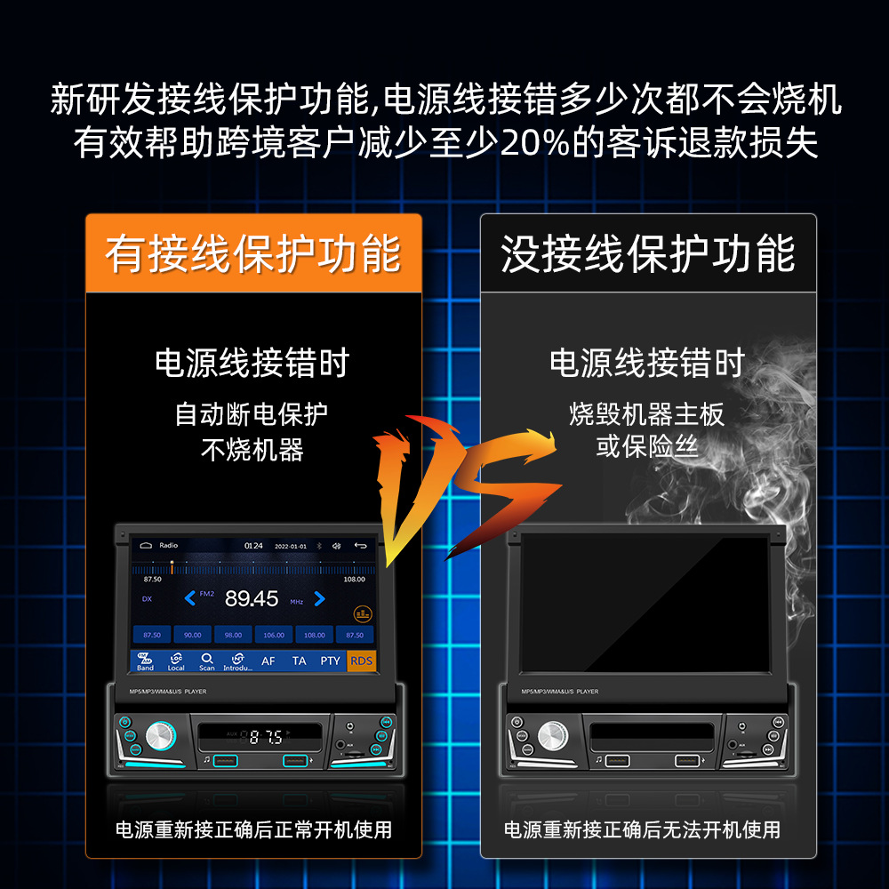 Pantalla retractable inalámbrica del jugador HD del coche MP5 de Carplay que invierte la radio toda junta de la imagen