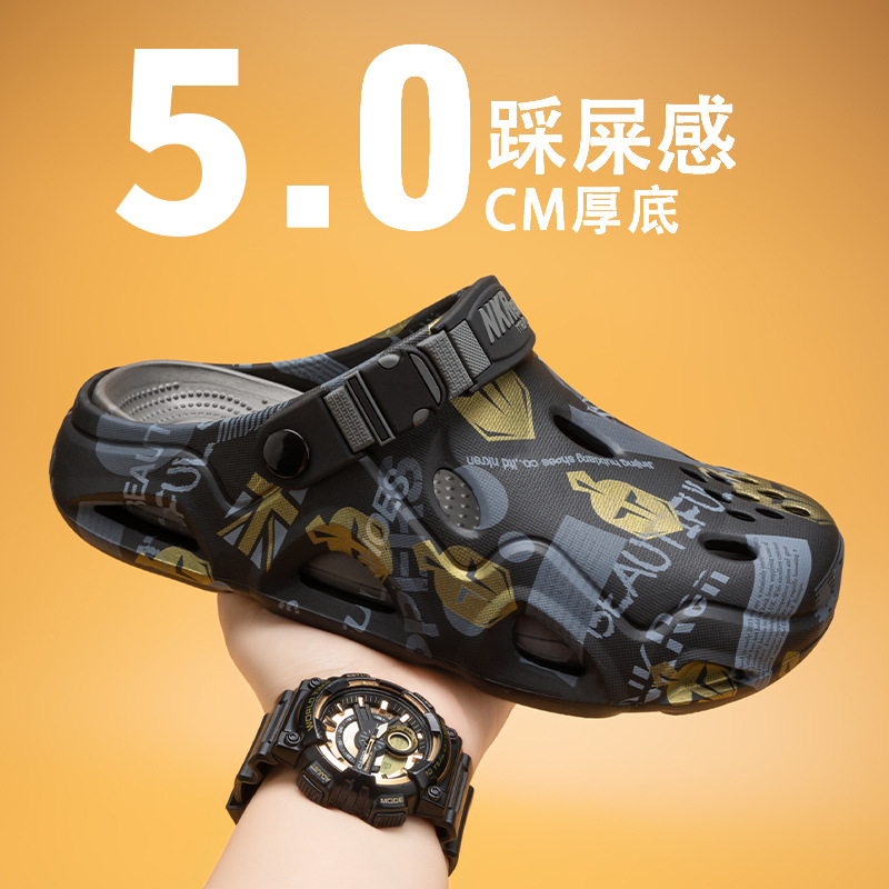 Semi pantuflas Baotou para hombre conduciendo sandalias deportivas de playa de doble uso de gran tamaño para uso exterior de verano zapatos antideslizantes con suela suave