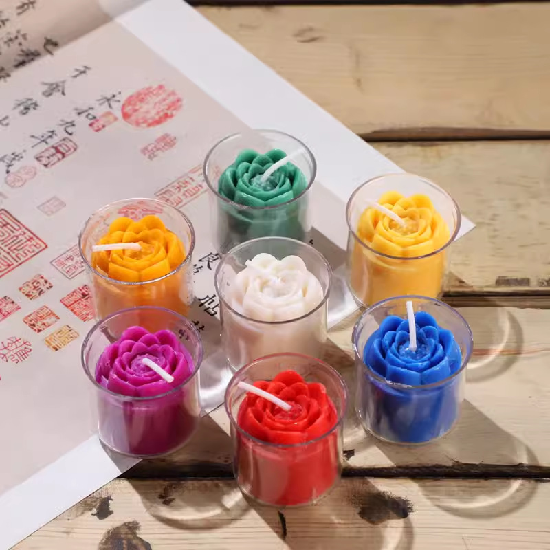 Lámpara de mantequilla de 8 horas Lámpara de mantequilla de larga duración Lámpara budista Lámpara de mantequilla de mantequilla de mantequilla de color rojo en forma de flores