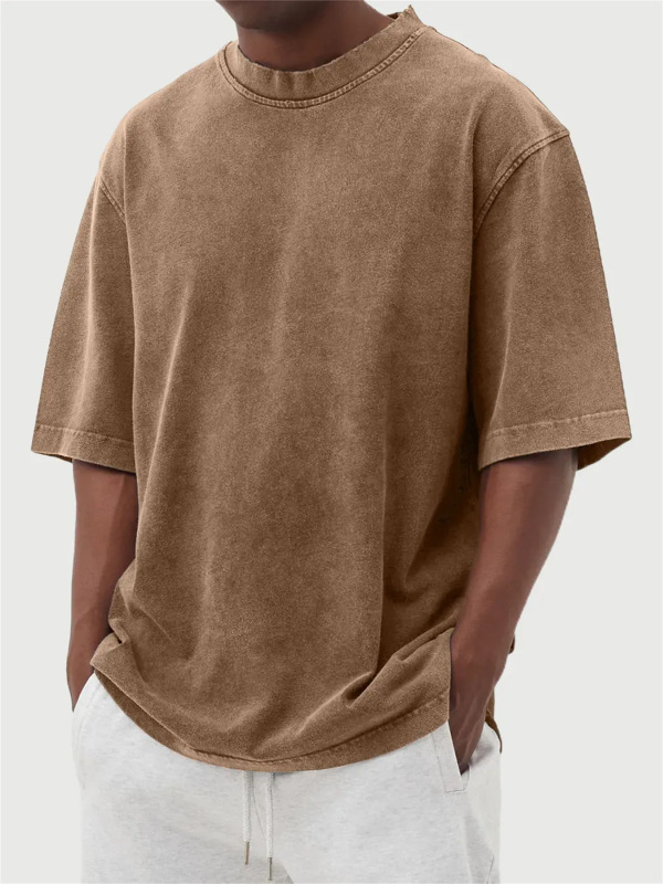 2025 新しいクロスボーダー Amazon AliExpress 春夏メンズウォッシュドカラーダメージソリッドカラープルオーバーショート Tシャツ|undefined