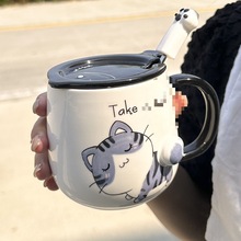 卡通男女情侣杯猫咪杯子马克带盖勺陶瓷水杯陶瓷办公室咖啡早餐杯
