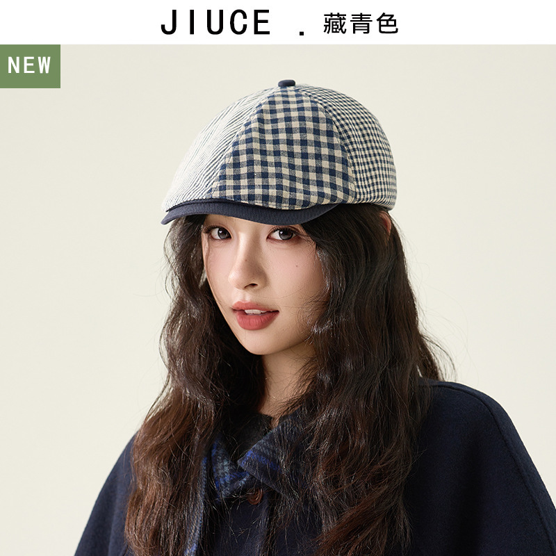 复古格纹前进帽女秋季新款优雅百搭贝雷帽韩版休闲时尚鸭舌帽子潮|undefined