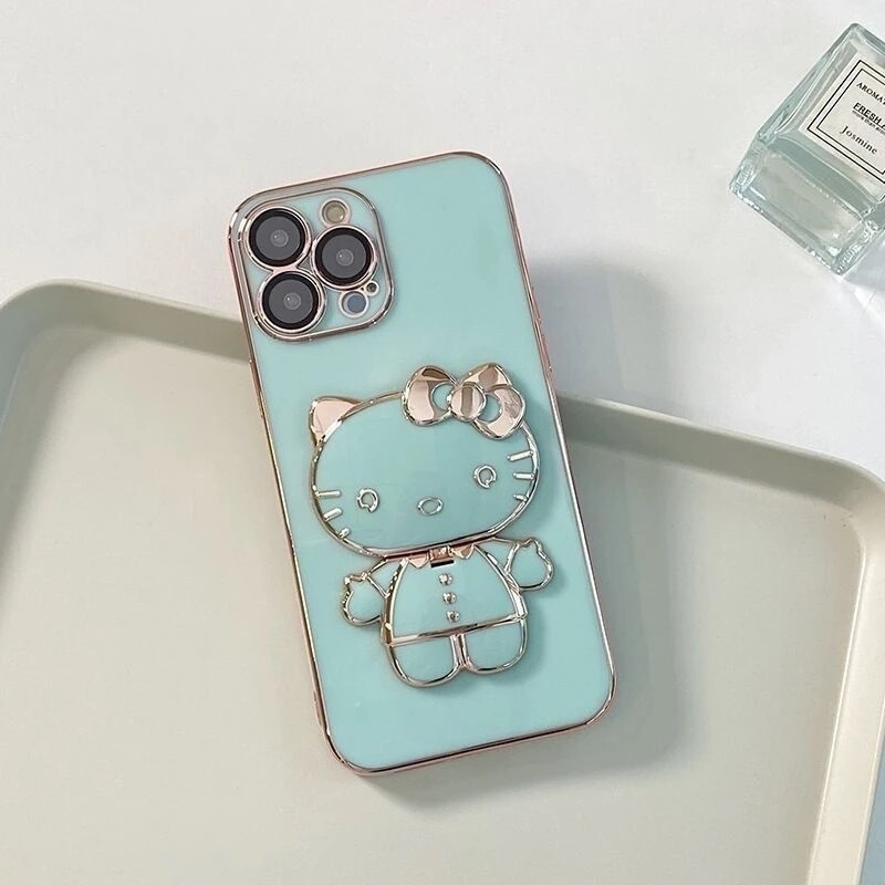 ハローキティ電気メッキ携帯電話ホルダー kt 猫漫画折りたたみホルダーバックステッカー携帯電話ホルダー化粧鏡ホルダー|undefined