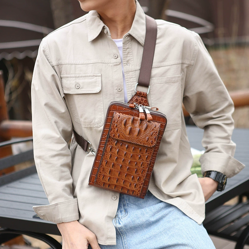 Retro fashionable chest bag, one-shoulder bag, universal capacious card holder, shoulder bag, crocodile print