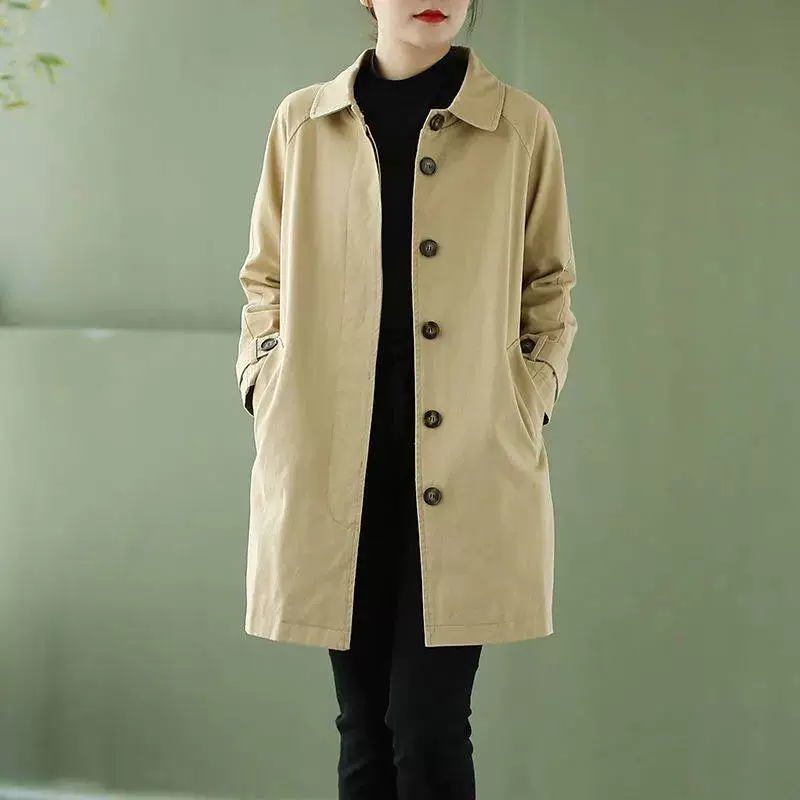 Длинное осеннее trench coat, пальто, mid-length, корейский стиль, плюс размер, оверсайз