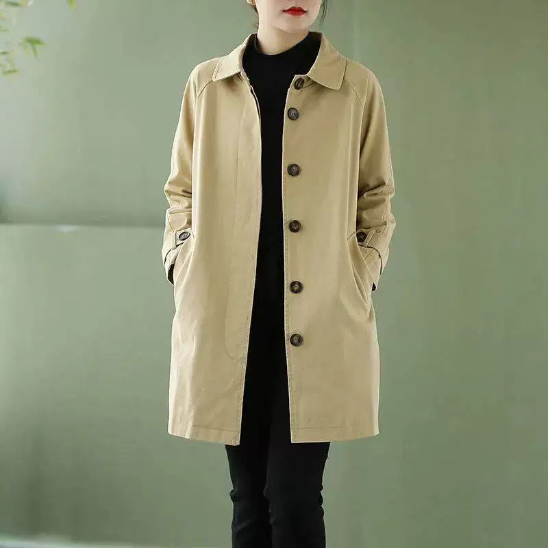 Длинное осеннее trench coat, пальто, mid-length, корейский стиль, плюс размер, оверсайз