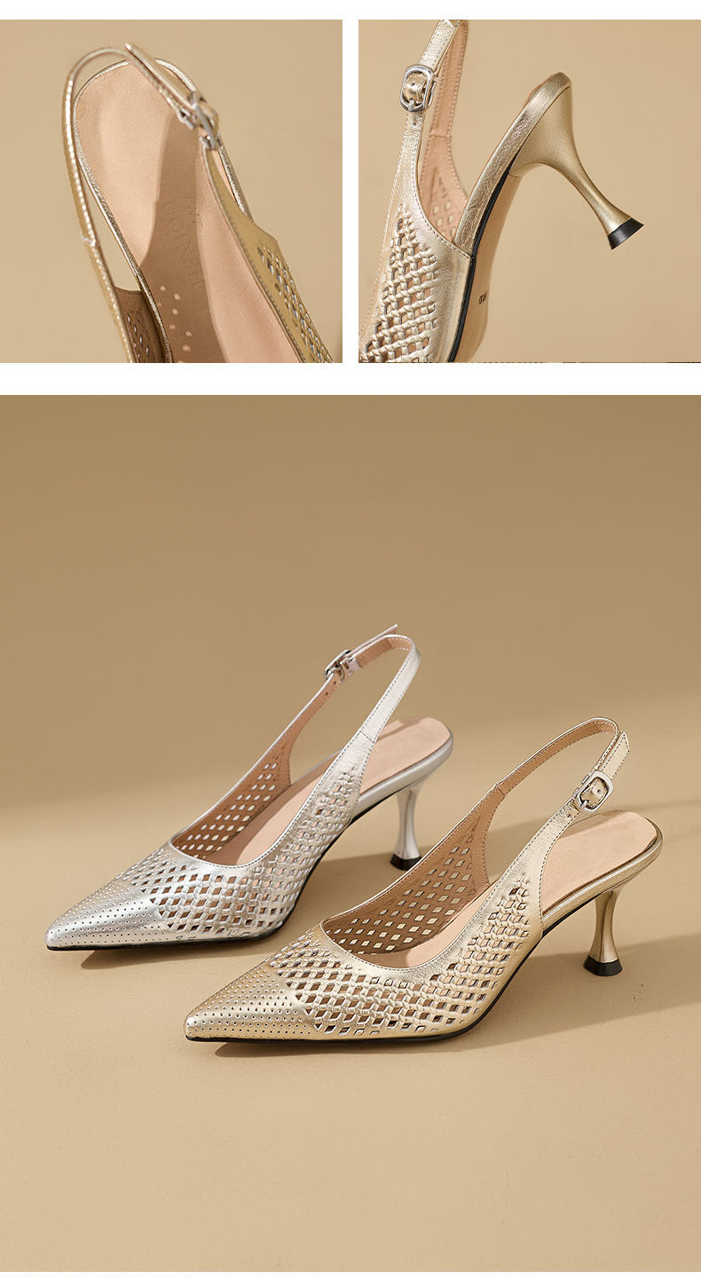 Sandal cao gót nữ mũi nhọn hở gót, gót 7 cm, phong cách Âu Mỹ — màu vàng chi tiết 9