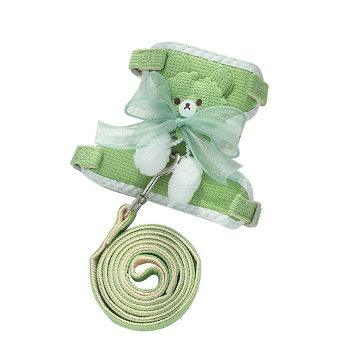 Little bear pet harness, cartoon bow cat leash, anti-breakaway cat leash when going out, pet clothes