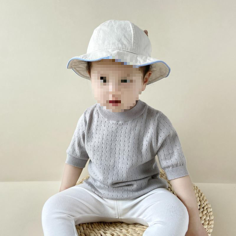 Light gray hollow knitted short sleeves