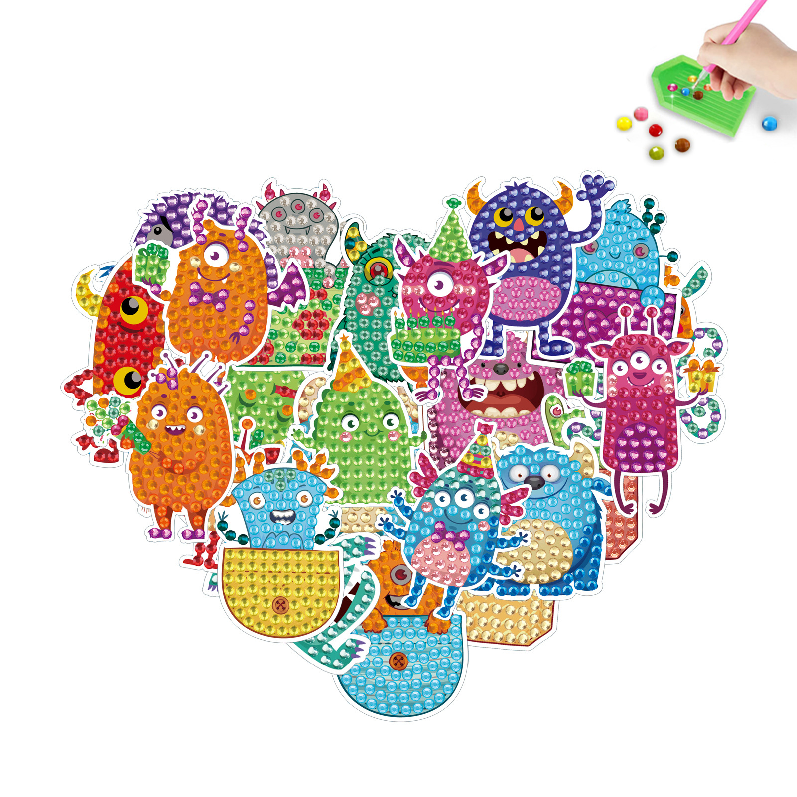 Pequeños monstruos de dibujos animados más vendidos dibujos de diamantes hechos a mano diy aleatoriamente pegatinas de mampostería pegatinas de pared pegatinas de juguetes pegatinas llenas de diamantes