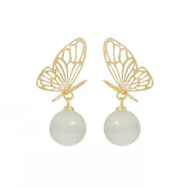 Universal earrings, silver 925 sample, cat's eye, high-quality style