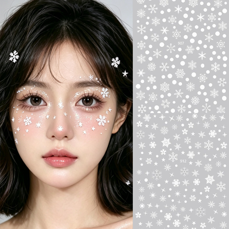 Christmas Makeup Stickers, White Snowflake Stickers, Face Stickers, Self-Adhesive Laser Silver and Gold Nail Art Decals, Eye Corner Decorations
