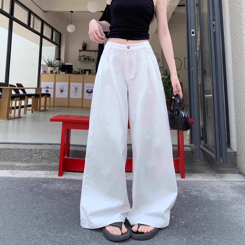 Pear-Shaped Petite High-Waisted Wide-Leg Jeans for Women, High-End Retro Loose Fashion Wide-Leg Pants That Cover the Flesh and Drape Floor-Length Pants
