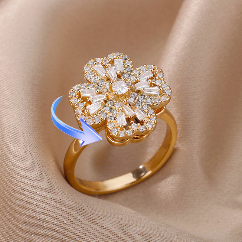 Fashion Flower Copper Plating Zircon Open Ring 1 Piece