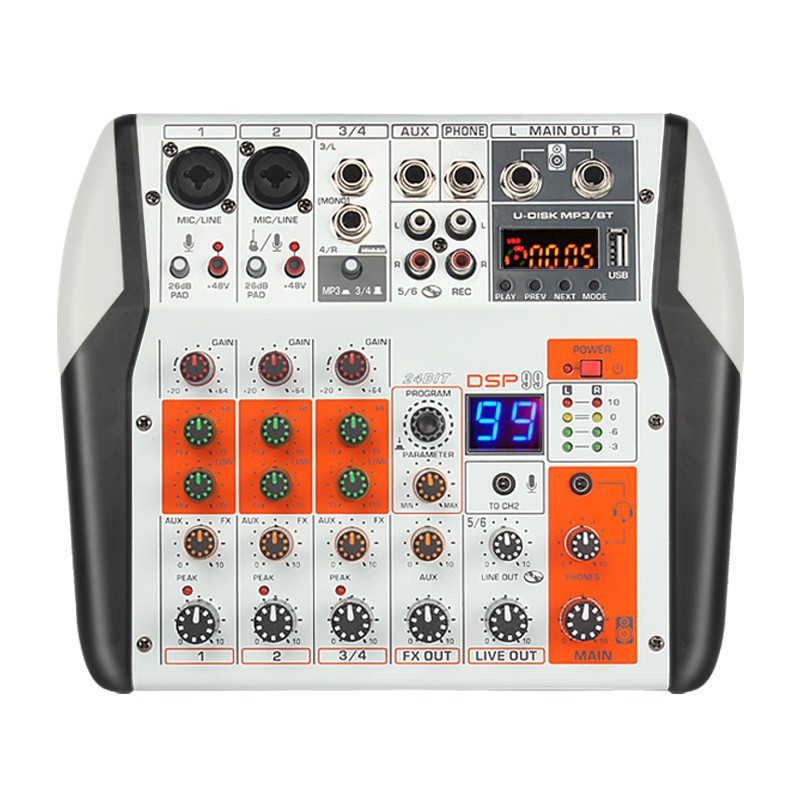 (2개) Q4 채널 믹서 USB 블루투스 믹서 전문 라이브 녹음 휴대 전화 컴퓨터 효과 장치