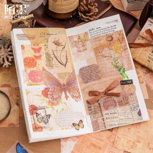 Momo boxed material paper Fushengluomeng series retro handbook DIY material decorative stickers 100 sheets 6 styles