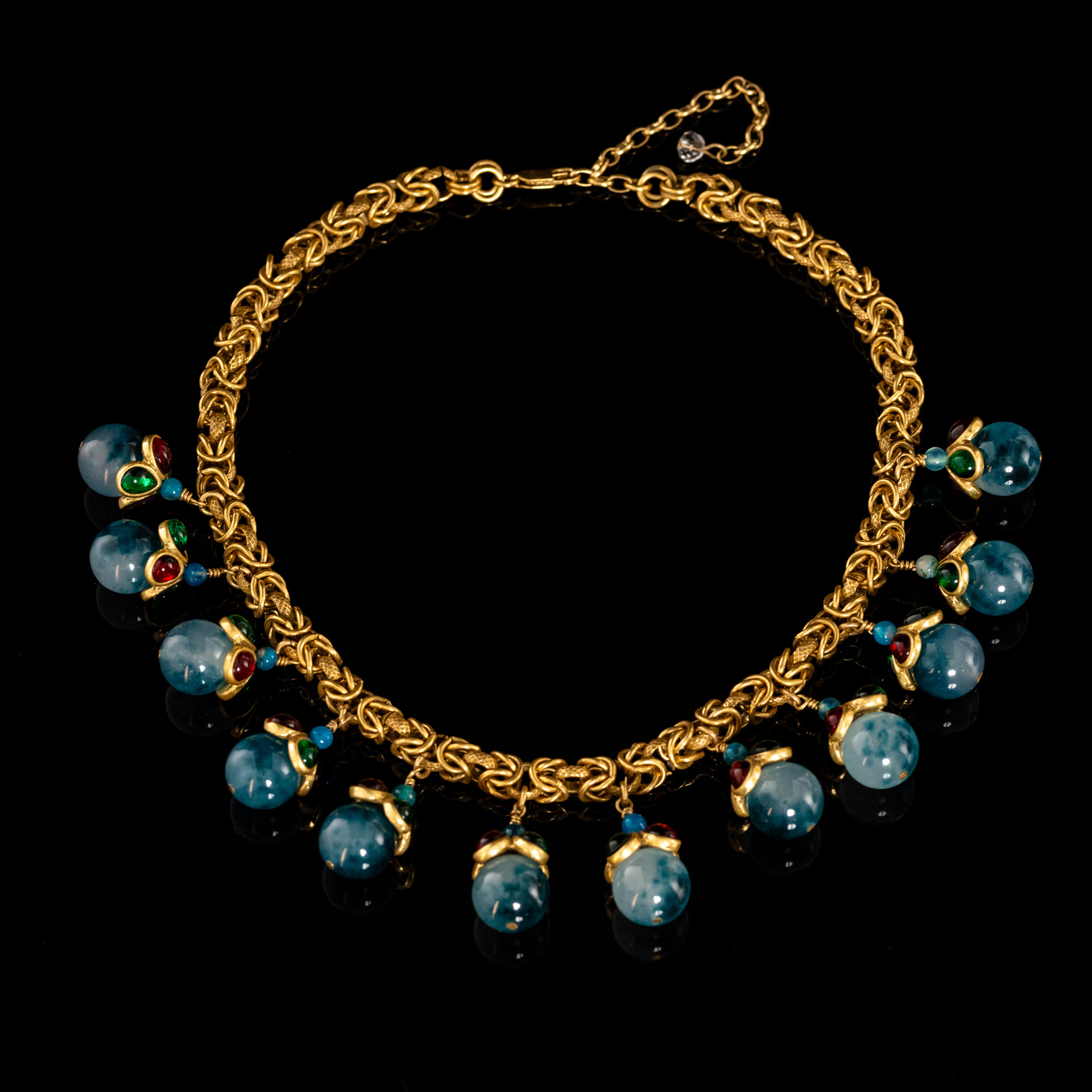 华丽时尚流苏琉璃波西米亚跨境重工夸张中古vintage高级感项链